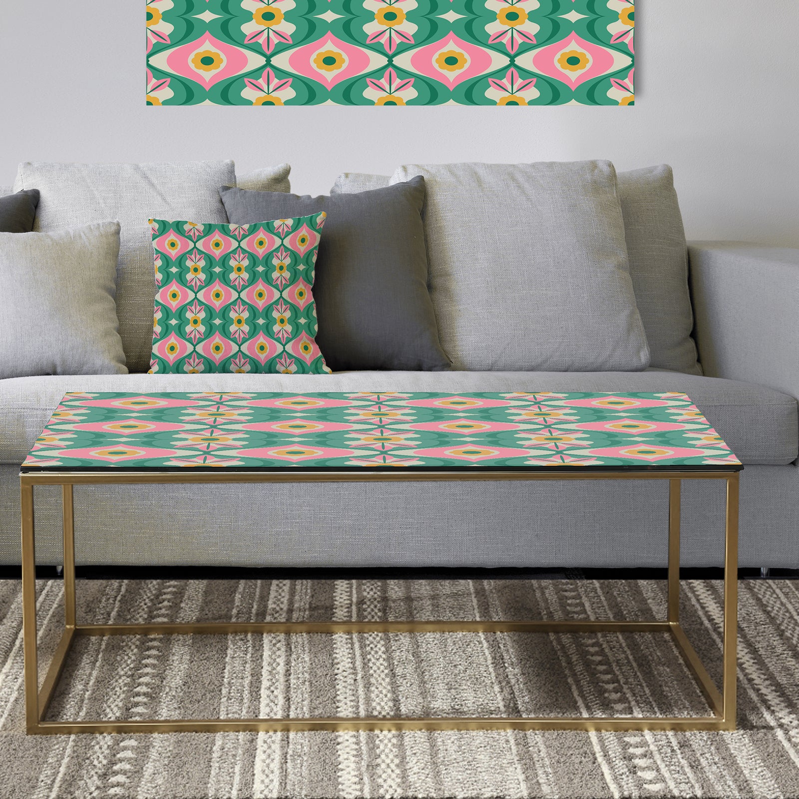 retro pattern with flowers and leaves - Metal Glam Coffee Table