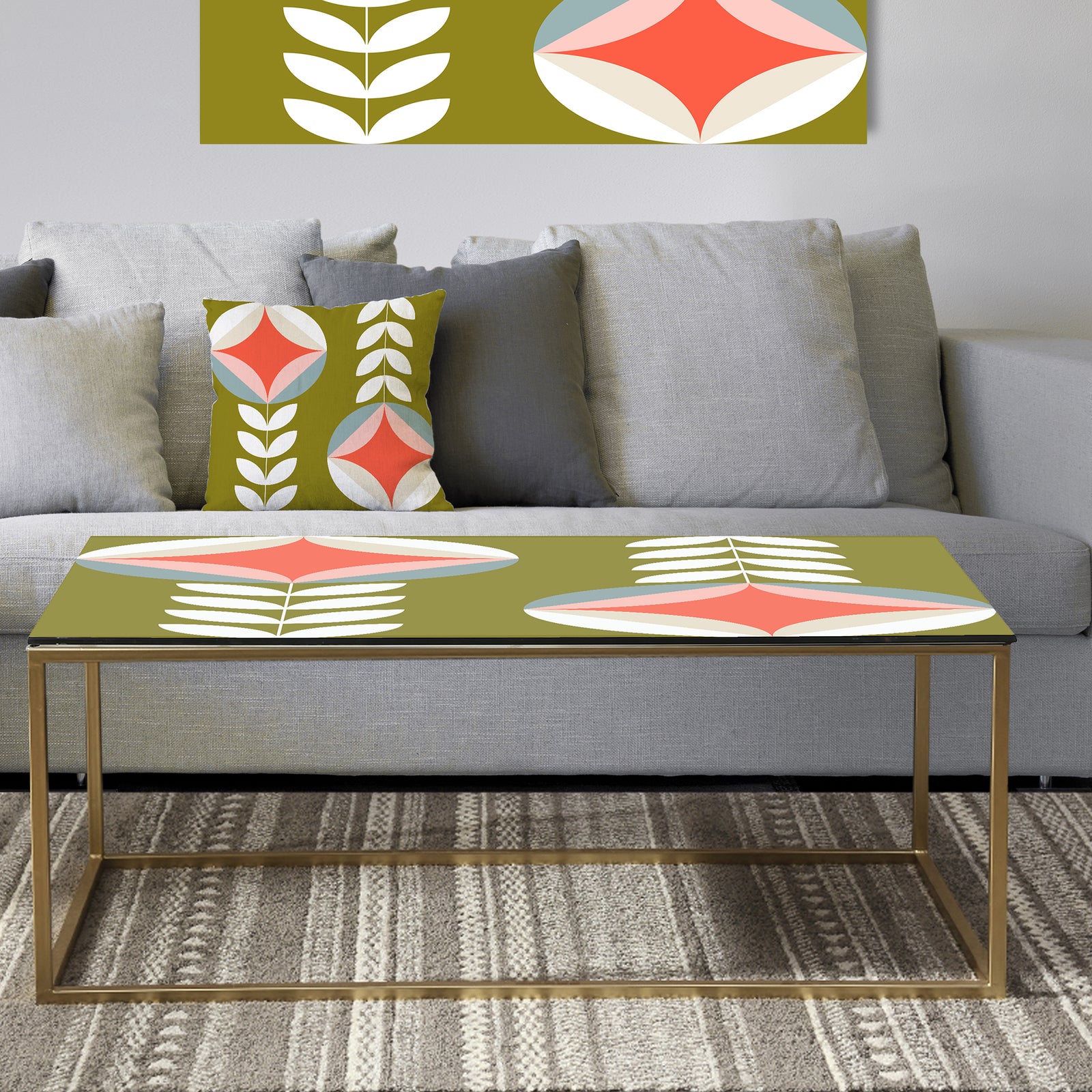 Retro Botanical Pattern I - Metal Glam Coffee Table