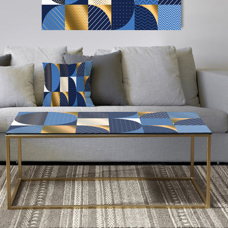 Retro Luxury Waves In Gold and Blue IV - Metal Glam Coffee Table
