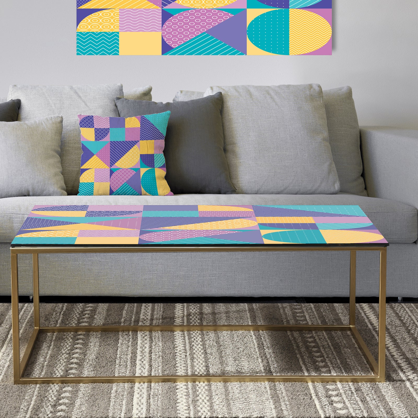 Geometrical Pastel Abstract I - Metal Glam Coffee Table