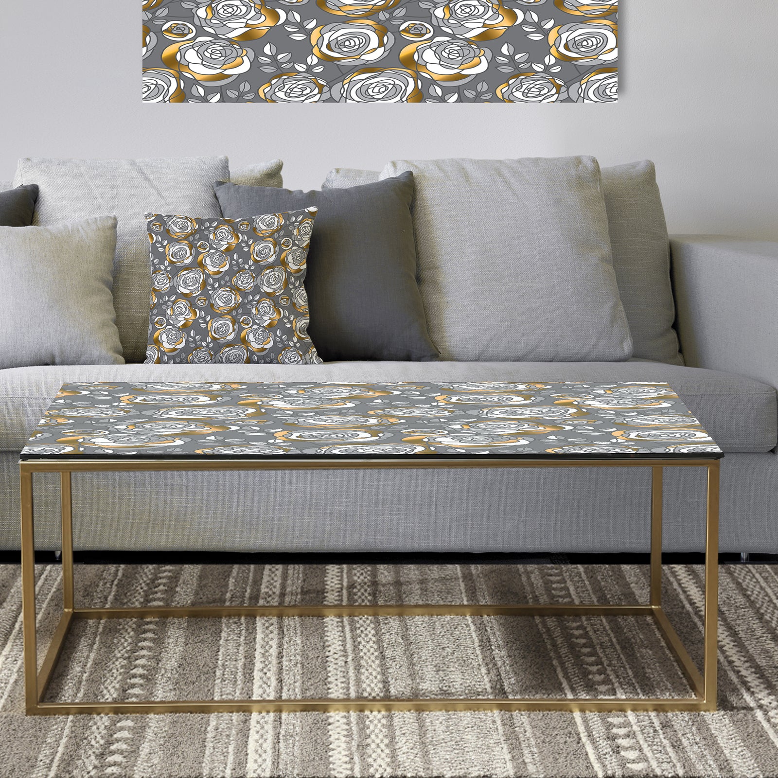 Golden Rose Flowers - Metal Glam Coffee Table