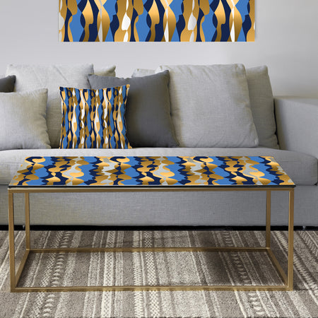 Retro Luxury Waves In Gold and Blue I - Metal Glam Coffee Table