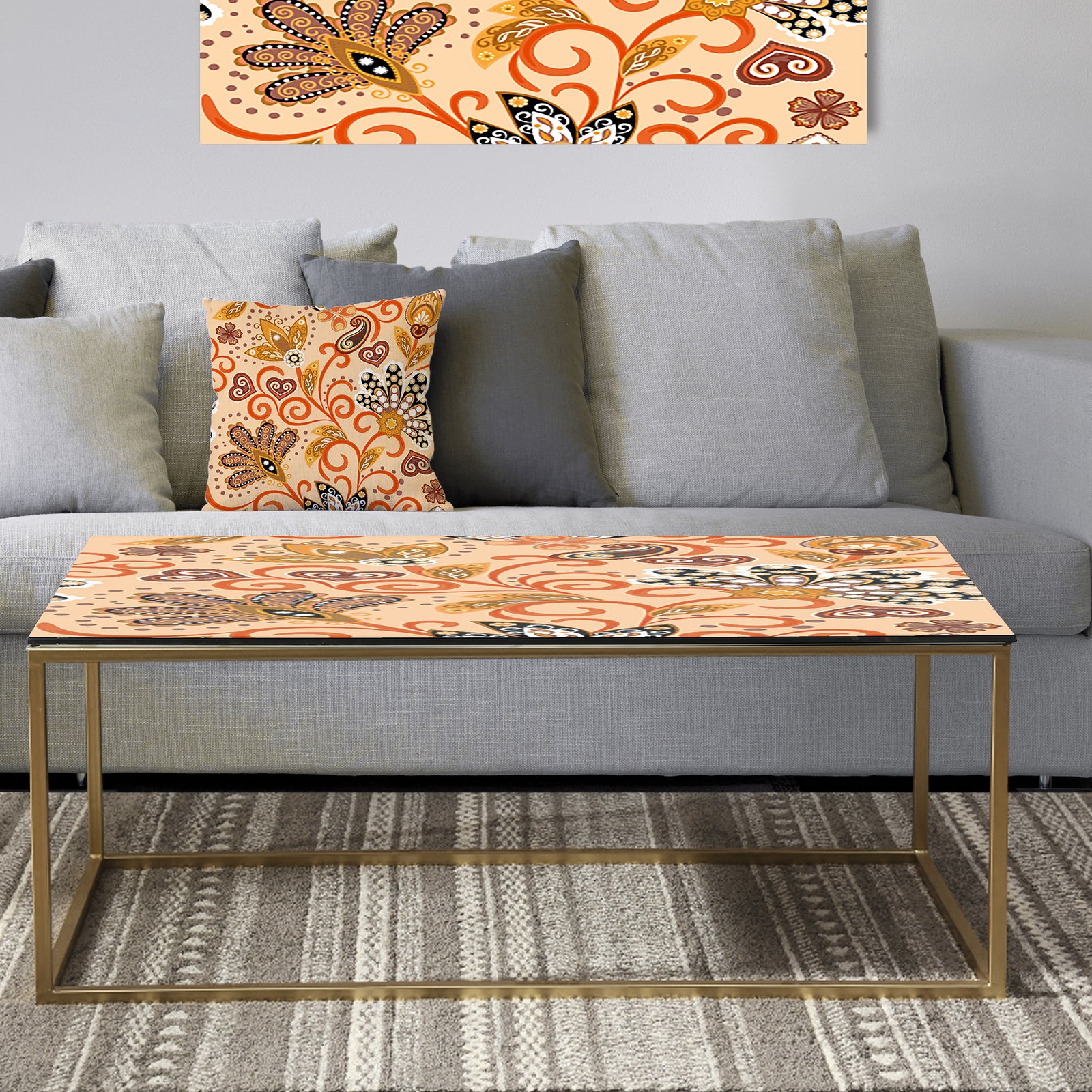Retro Indian Floral Batik III - Metal Glam Coffee Table