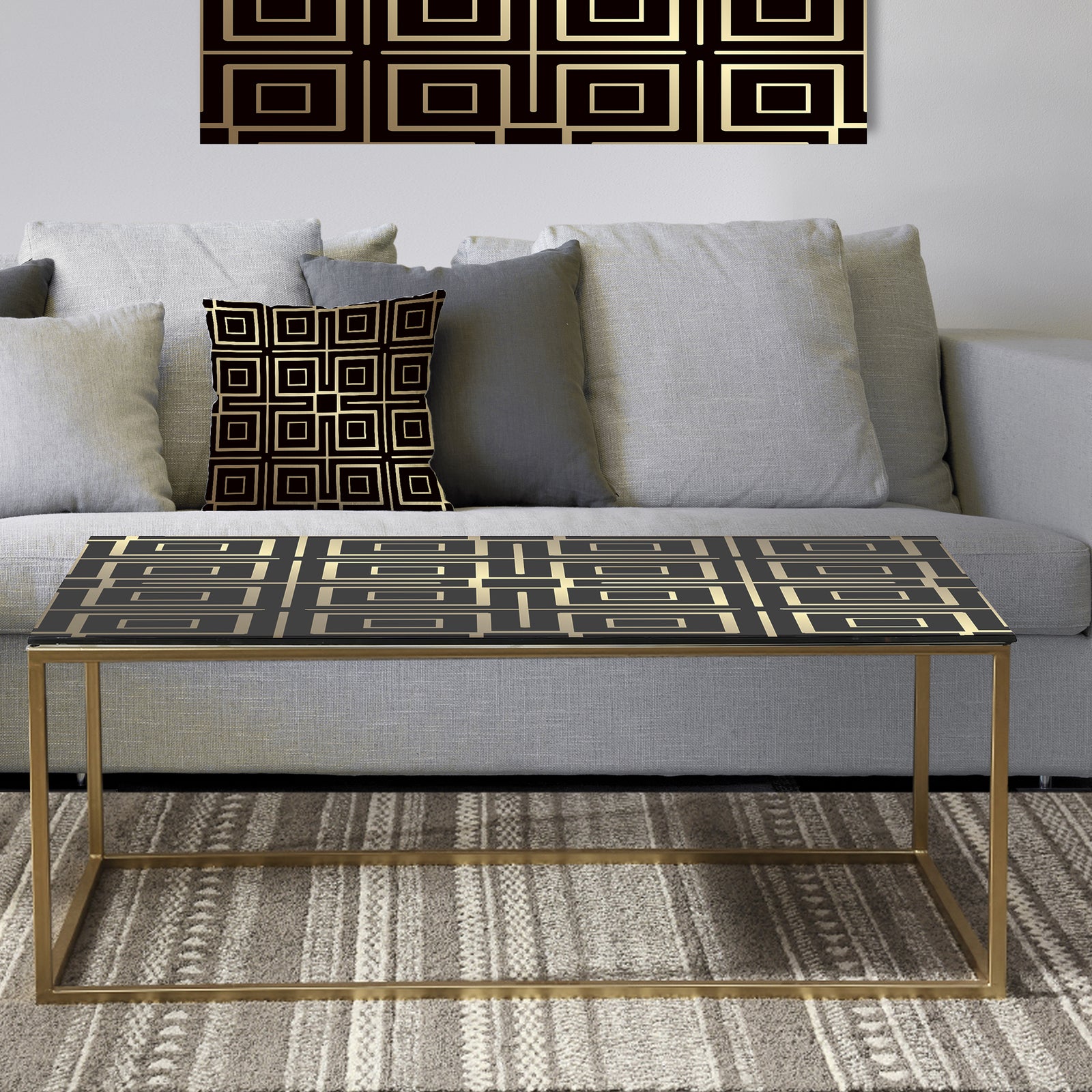 Golden Luxury Metallic Geometrics XII - Metal Glam Coffee Table