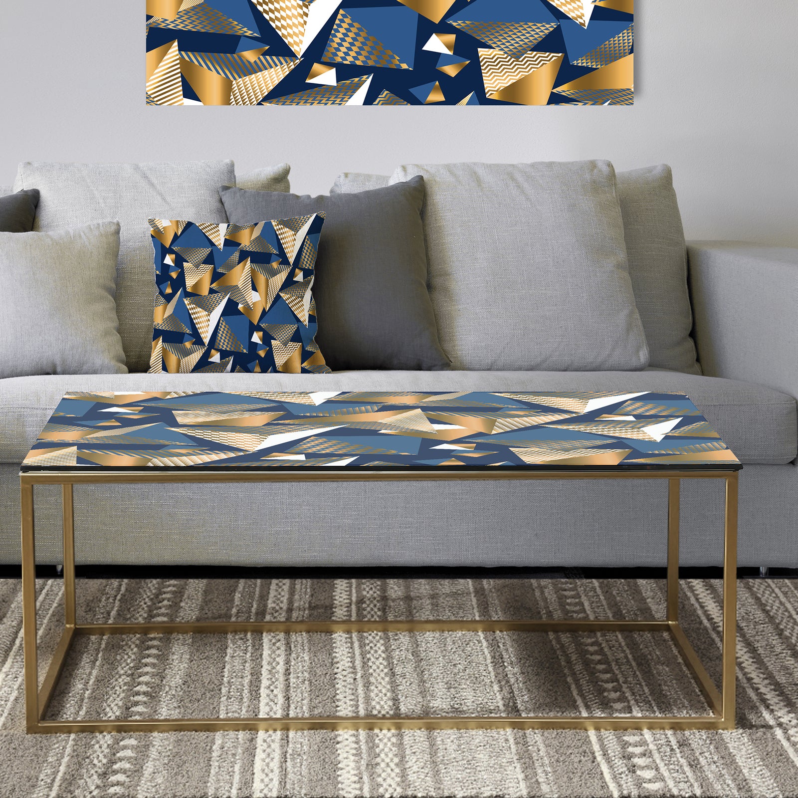 Gold and Blue Cubes - Metal Glam Coffee Table