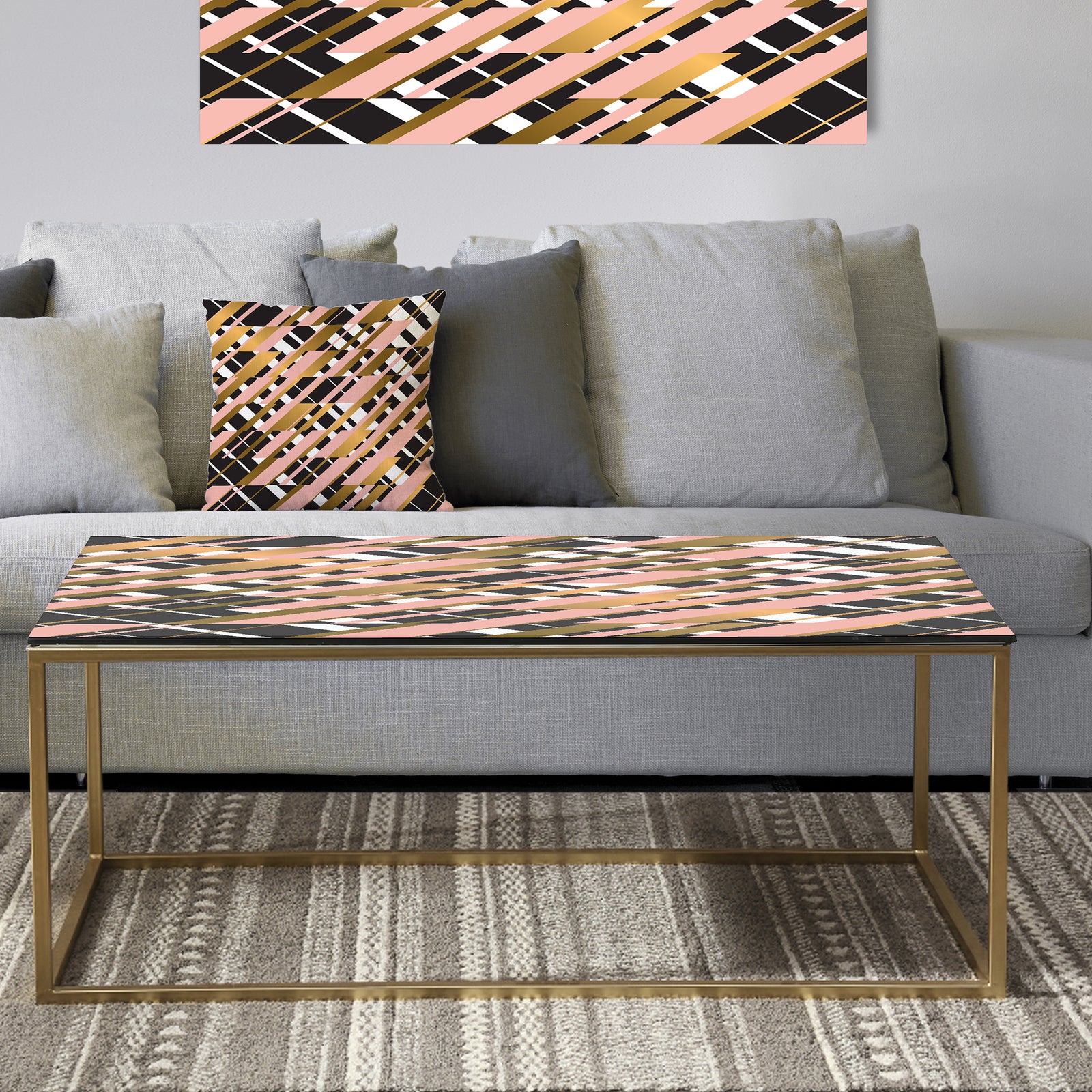 Gold Checkered Pattern II - Metal Glam Coffee Table