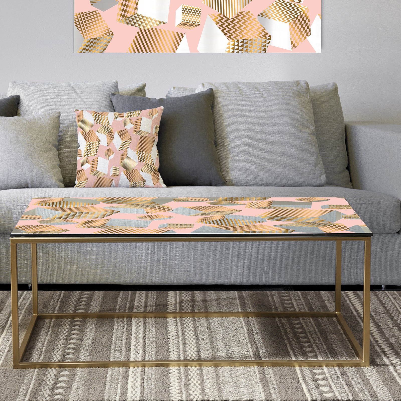 Gold and Rose Cubes I - Metal Glam Coffee Table