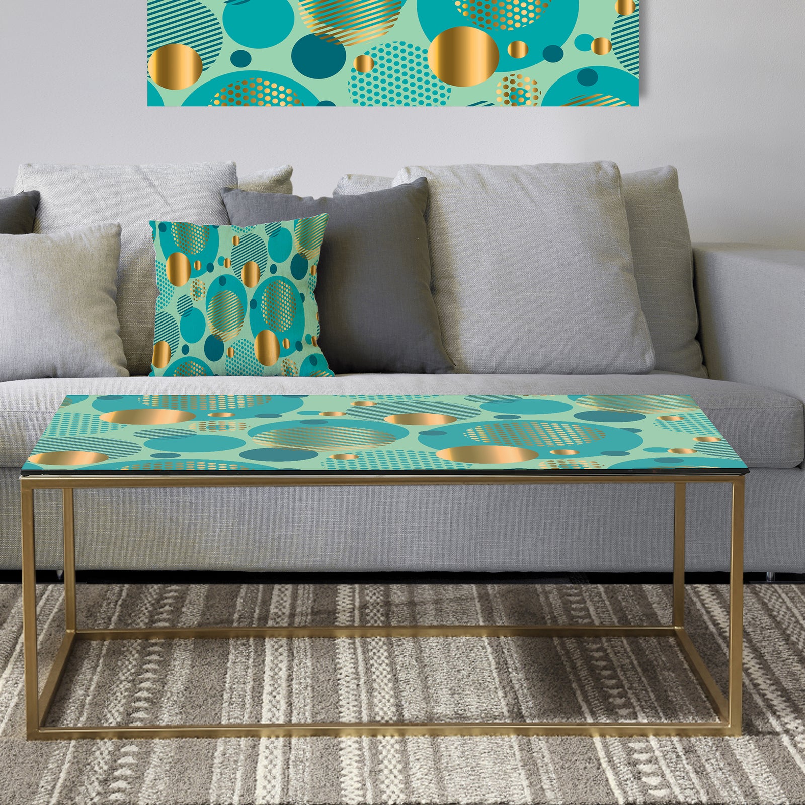 Gold and Blue Dynamics III - Metal Glam Coffee Table