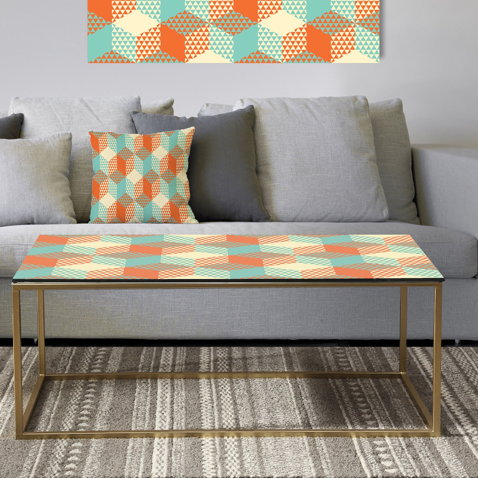 Retro Hexagon Pattern VIII - Metal Glam Coffee Table