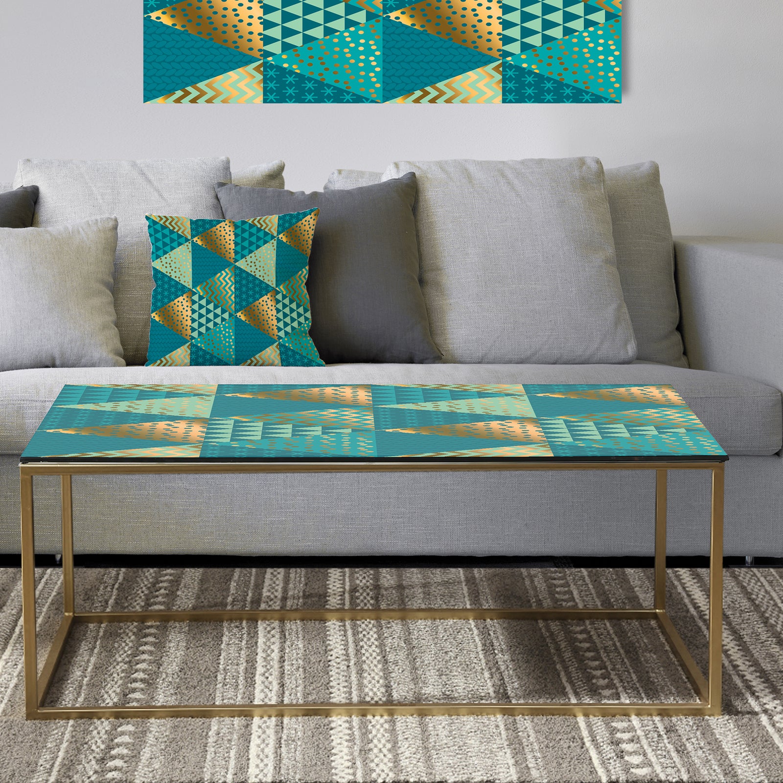 Gold and Blue Dynamics I - Metal Glam Coffee Table