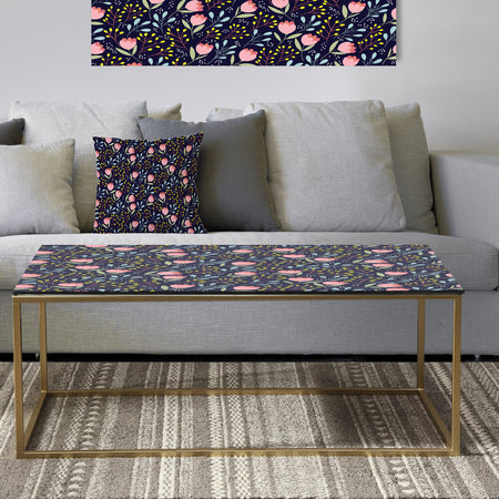 Handdrawn Pink Flowers - Metal Glam Coffee Table