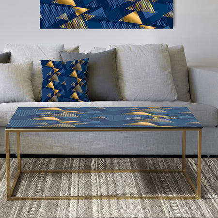 Retro Luxury Waves In Gold and Blue IX - Metal Glam Coffee Table