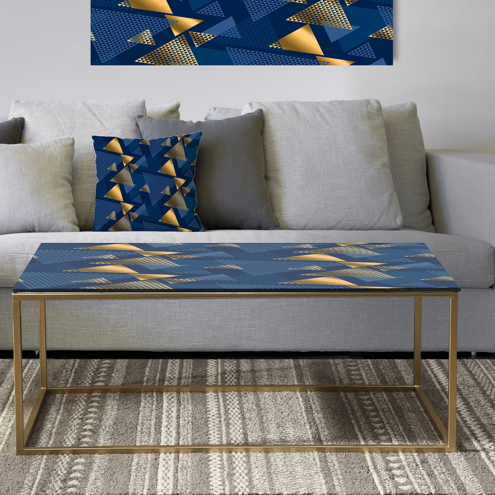 Retro Luxury Waves In Gold and Blue IX - Metal Glam Coffee Table