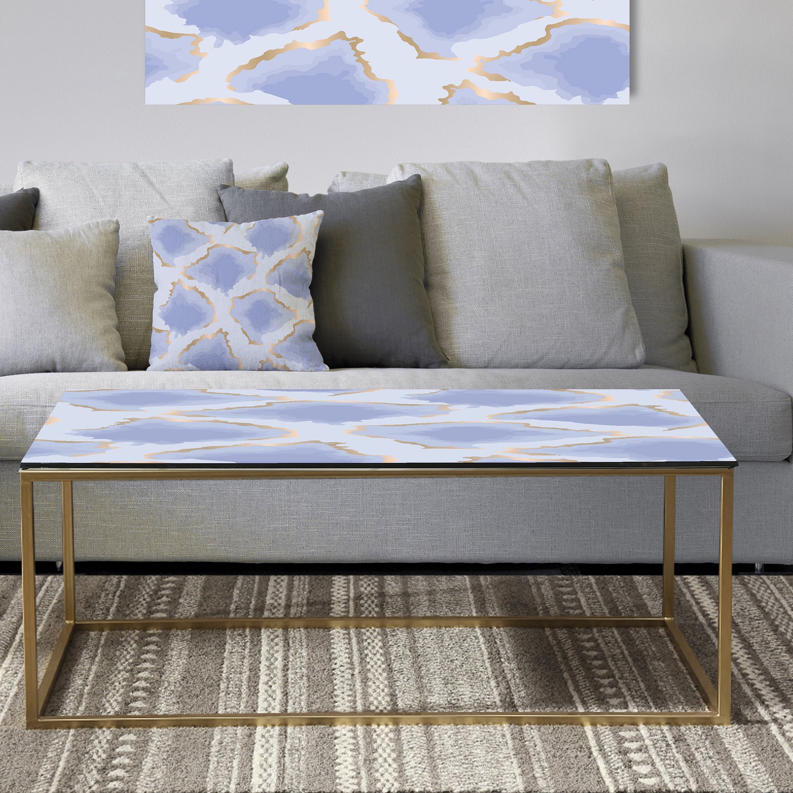 Pastel blue and gold abstract shapes pattern - Metal Glam Coffee Table