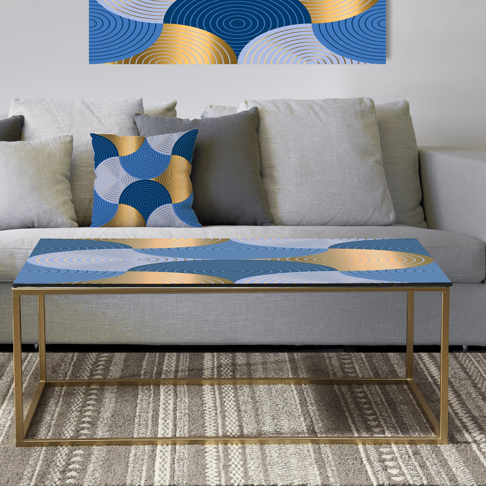 Retro Luxury Waves In Gold and Blue X - Metal Glam Coffee Table