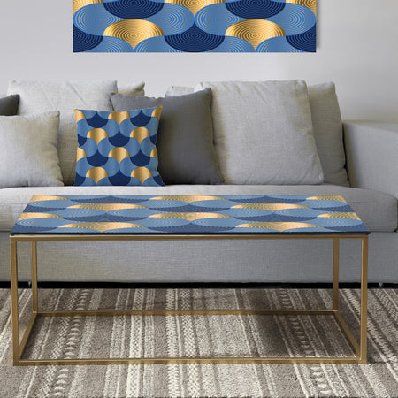 Retro Luxury Waves In Gold and Blue VIII - Metal Glam Coffee Table