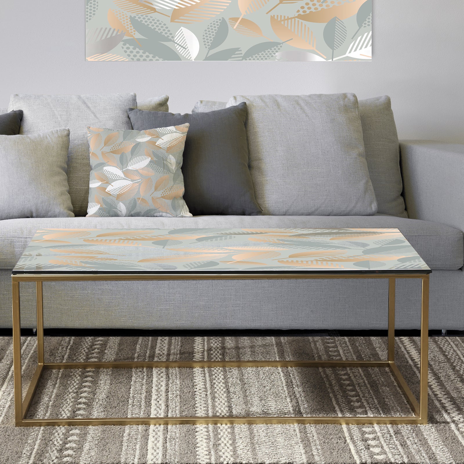 Luxury geometric fall leaves pattern - Metal Glam Coffee Table