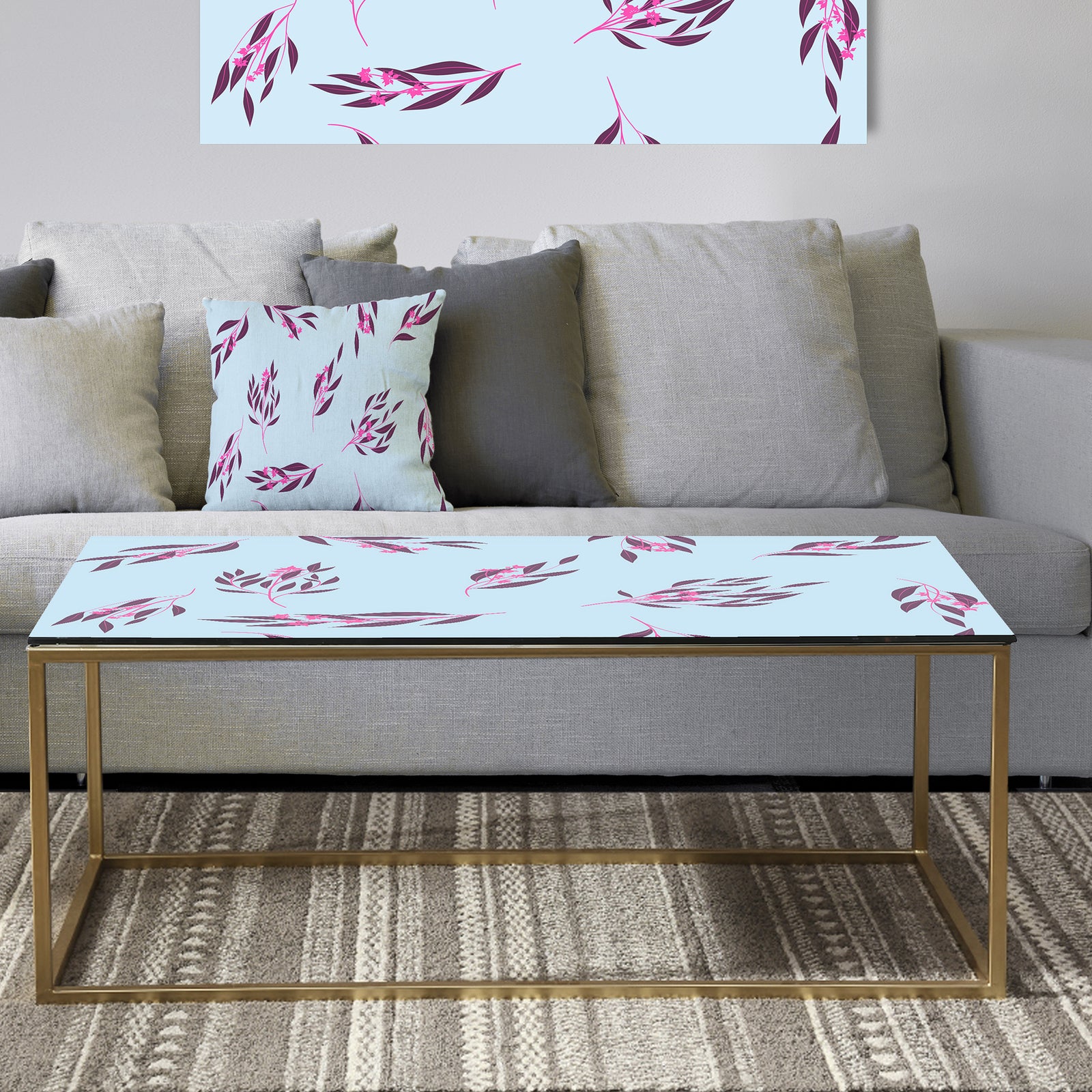 Bright Eucalyptus Floral Pattern I - Metal Traditional Coffee Table
