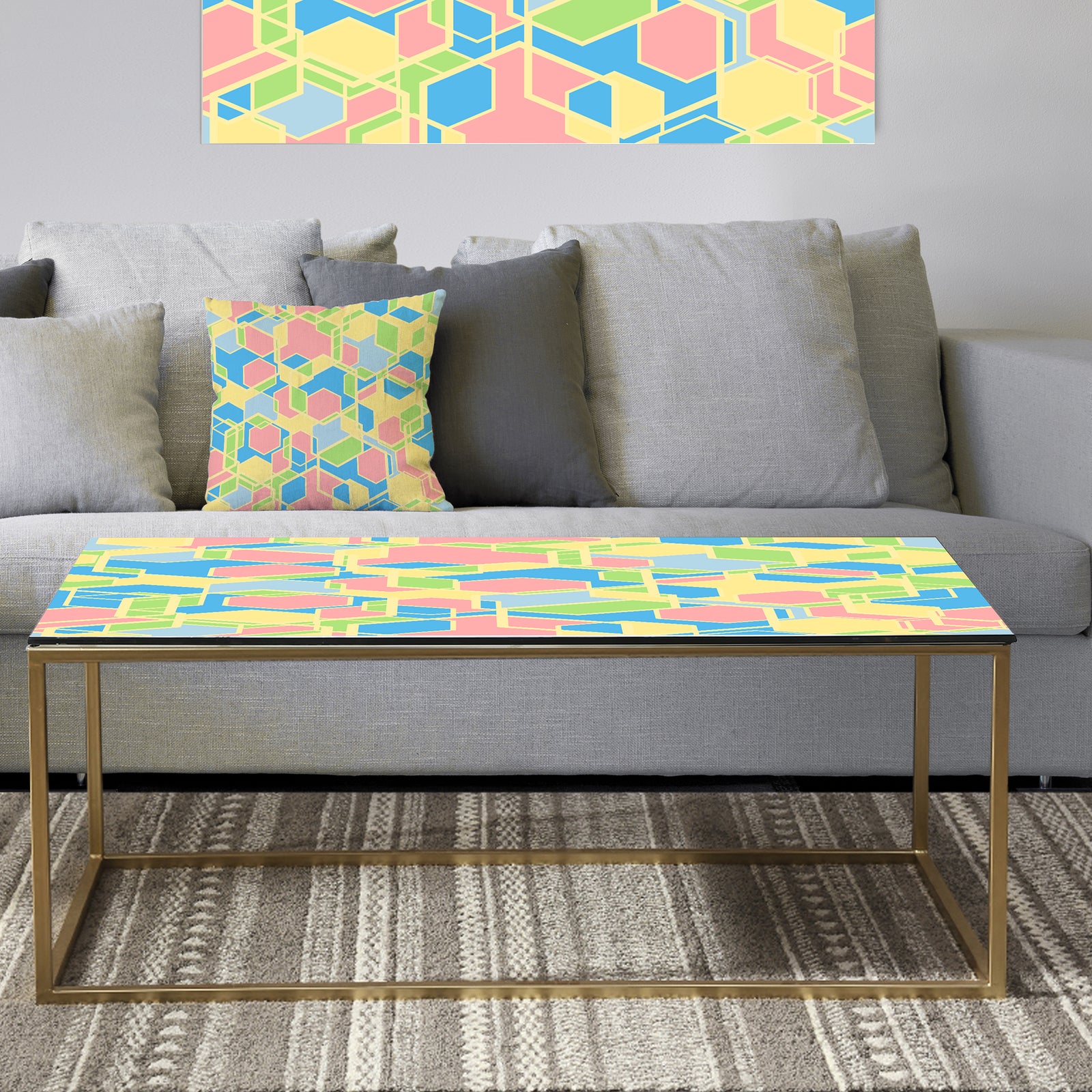 Geometrical Pastel Abstract II - Metal Glam Coffee Table
