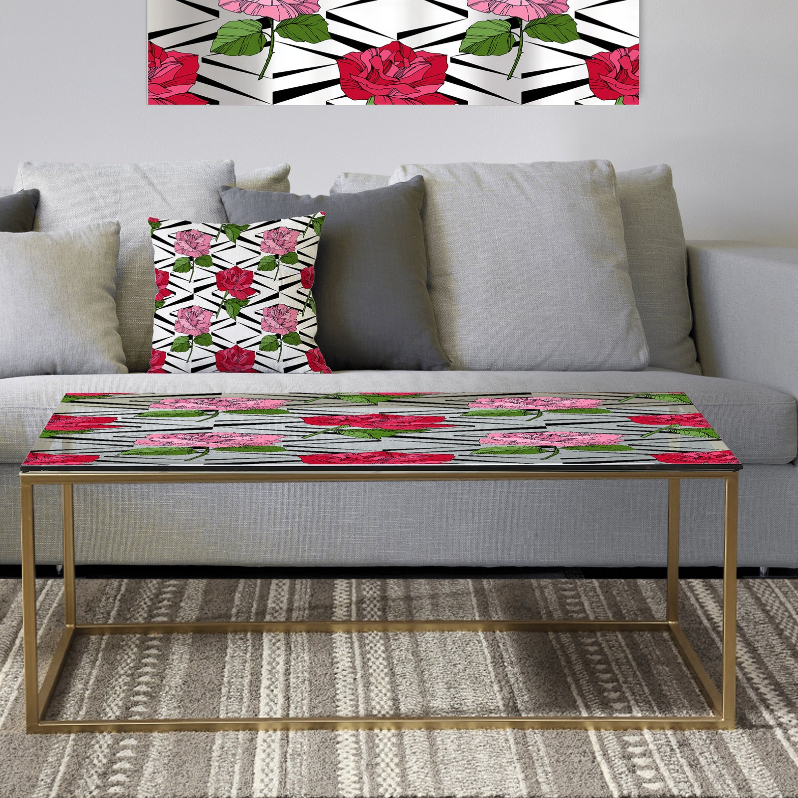 Retro Pink and Red Roses - Metal Traditional Coffee Table