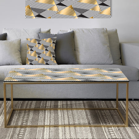 Retro Luxury Waves In Gold and Blue VI - Metal Glam Coffee Table