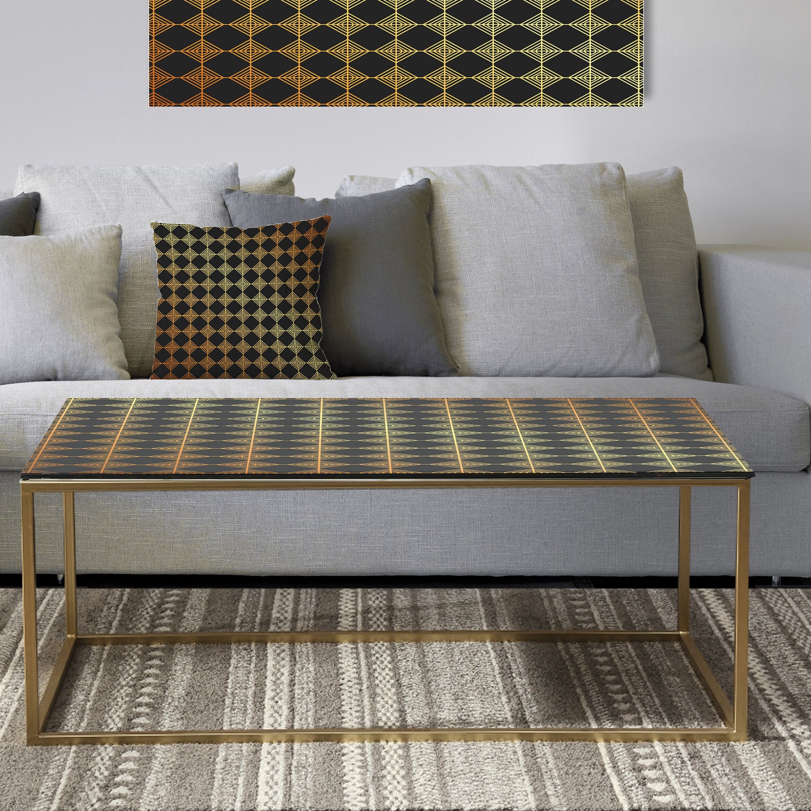 Golden Luxury Metallic Geometrics I - Metal Glam Coffee Table