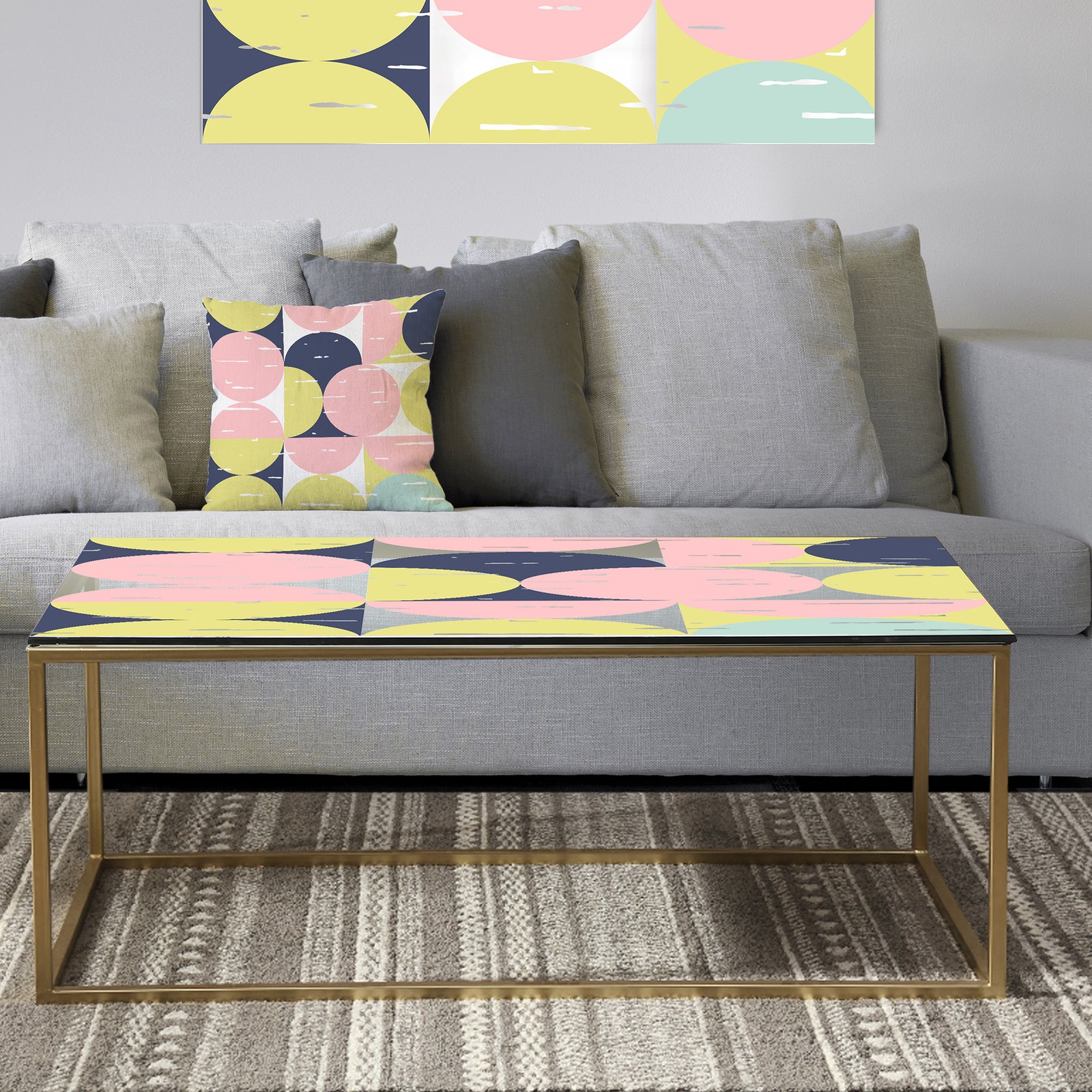 Retro Pastel Circular Pattern I - Metal Glam Coffee Table