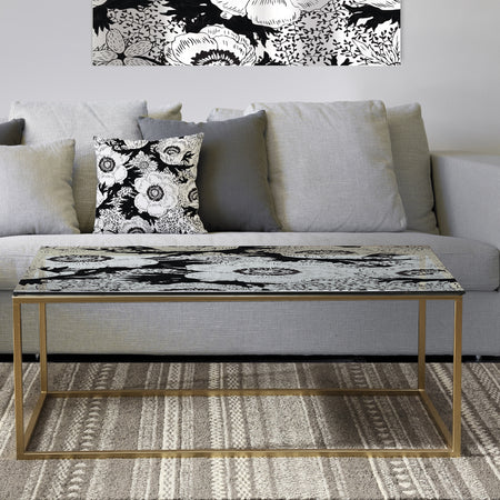 Retro Monochrome Flowers Pattern - Metal Traditional Coffee Table