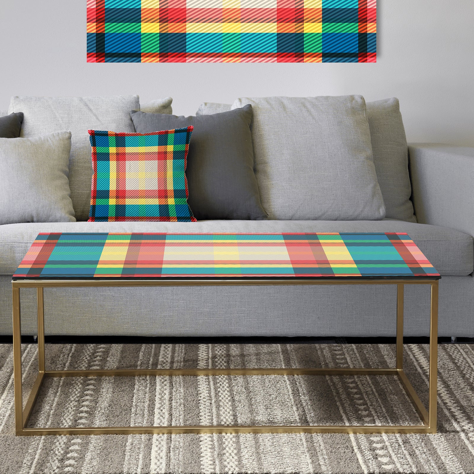 Tartan Geometrical Texture III - Metal Glam Coffee Table