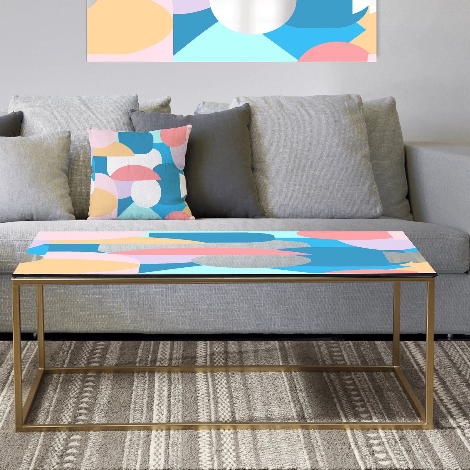 Retro Geometrical Abstract Pattern II - Metal Modern Coffee Table