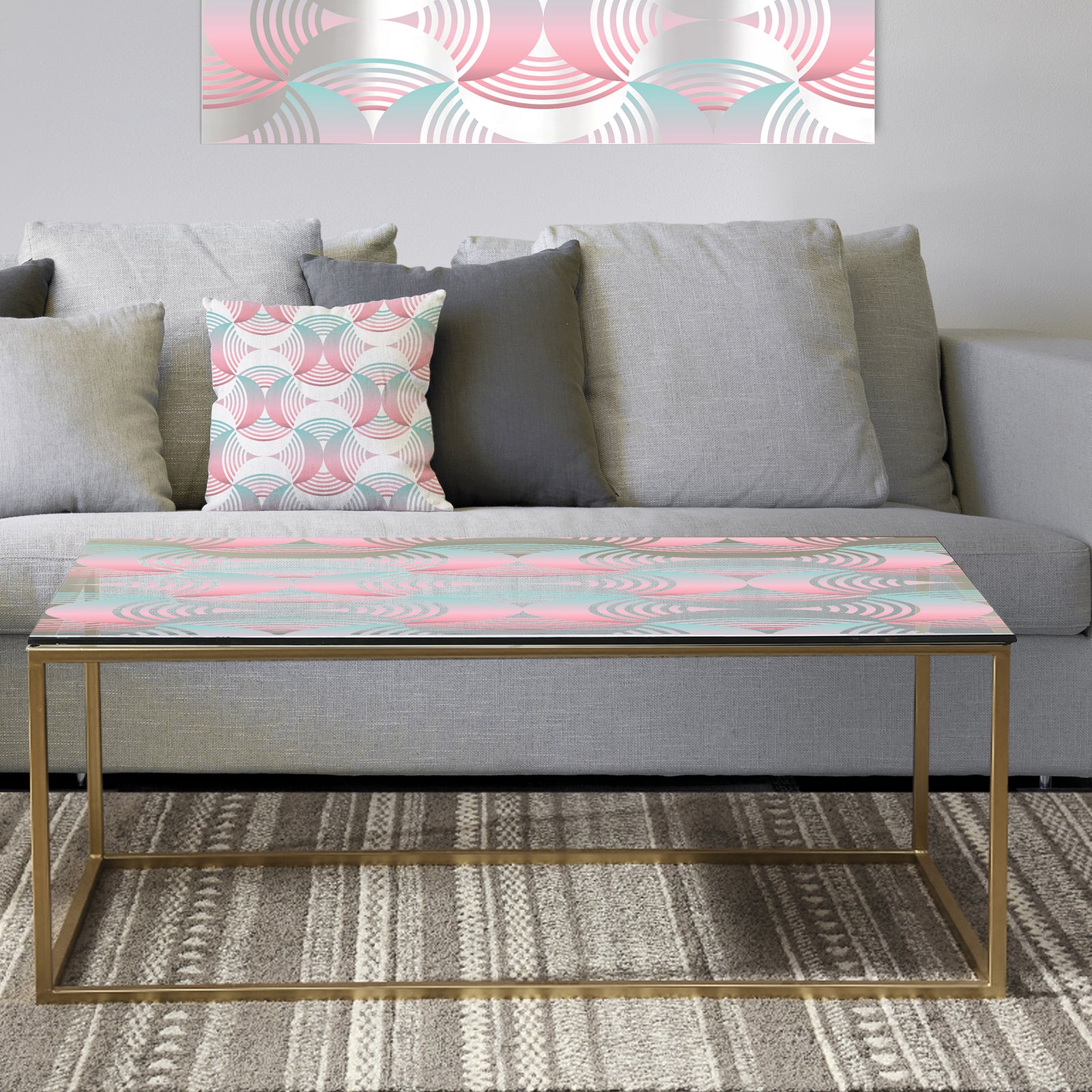 Retro Geometrical Abstract Pattern I - Metal Glam Coffee Table