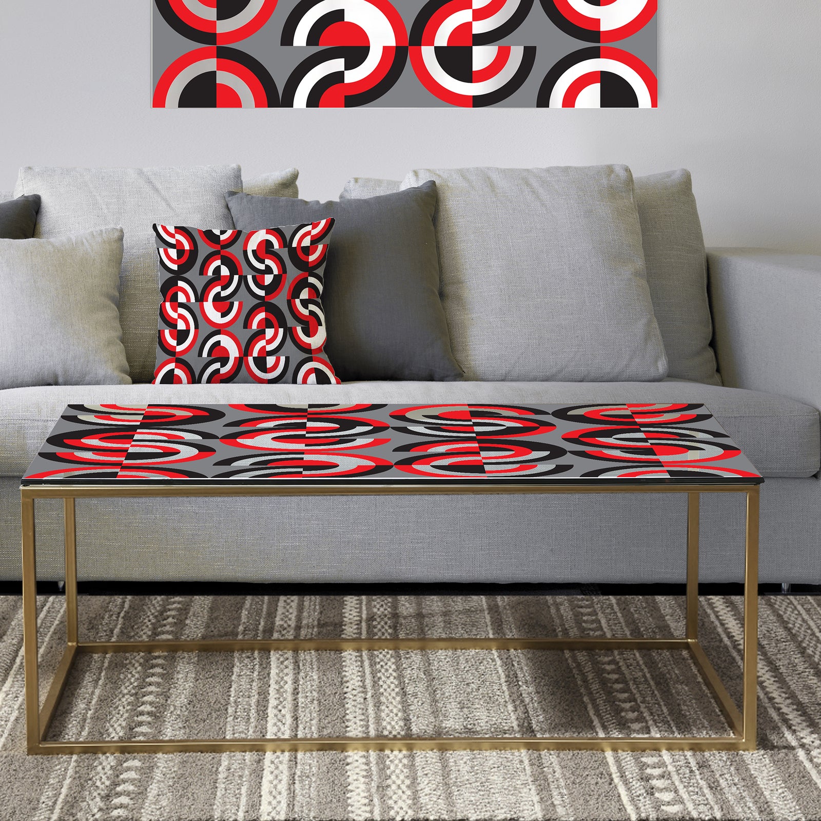 Retro Circular Pattern Geometrical - Metal Glam Coffee Table