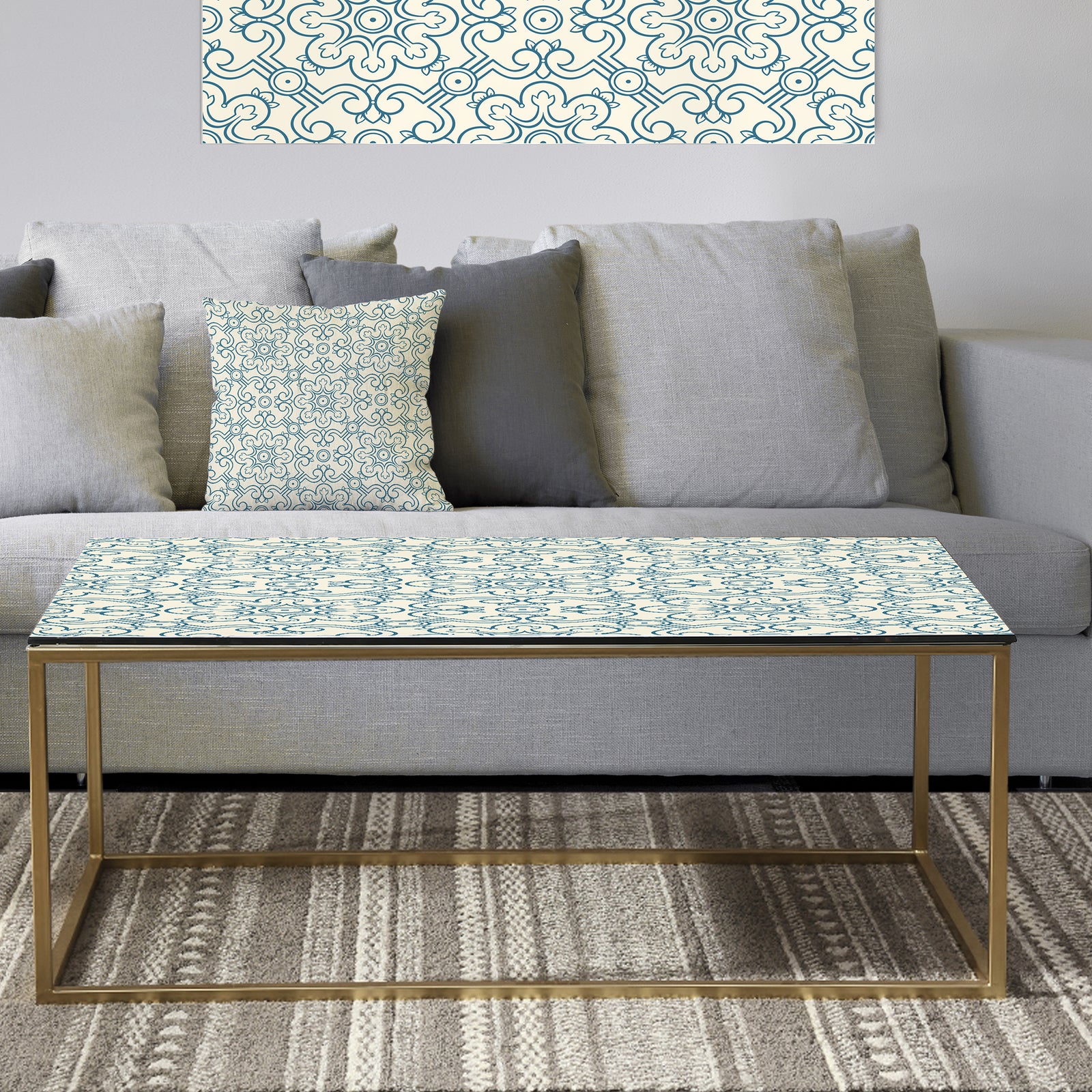 Floral Retro Pattern IV - Metal Glam Coffee Table