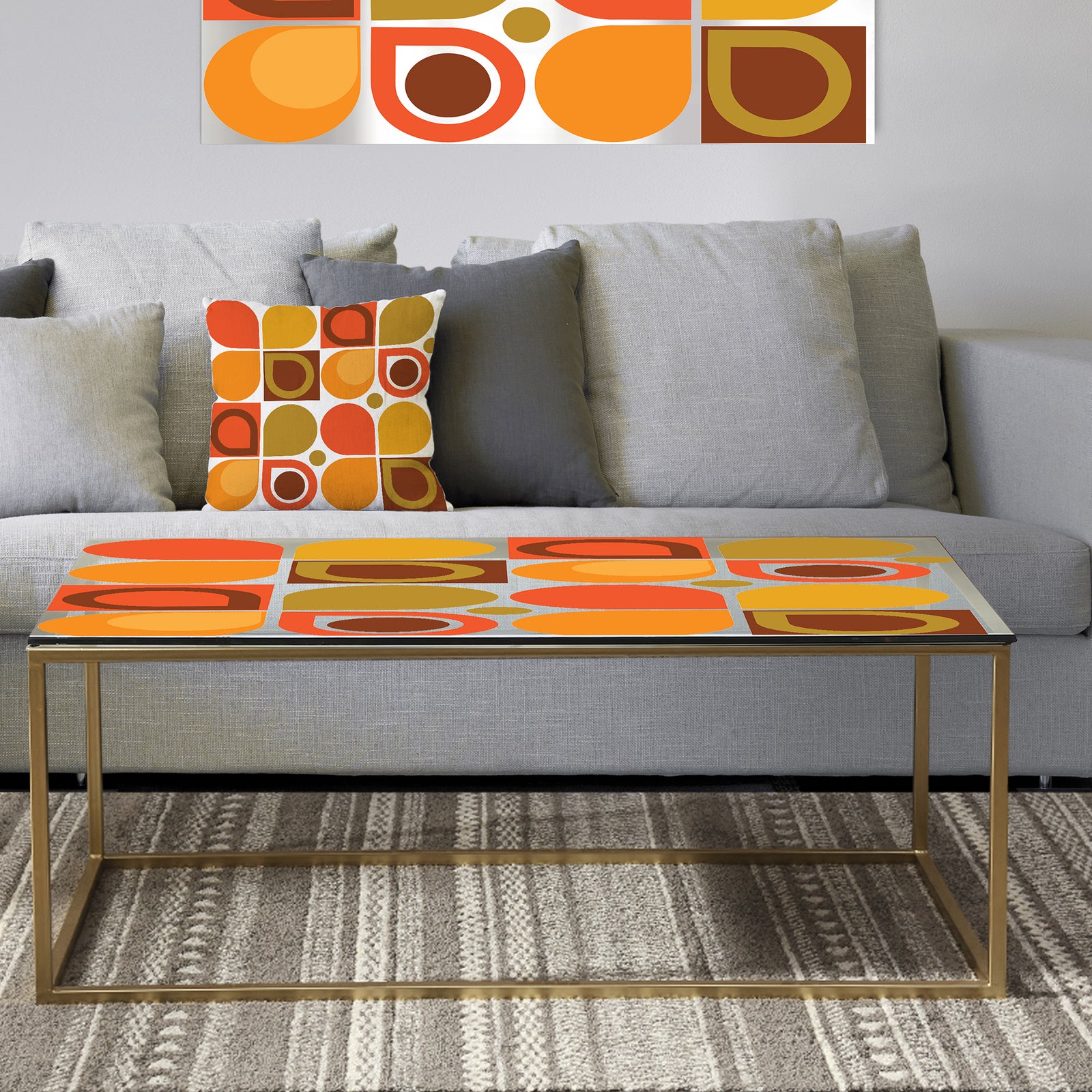 Abstract Retro Geometric Pattern VI - Metal Glam Coffee Table