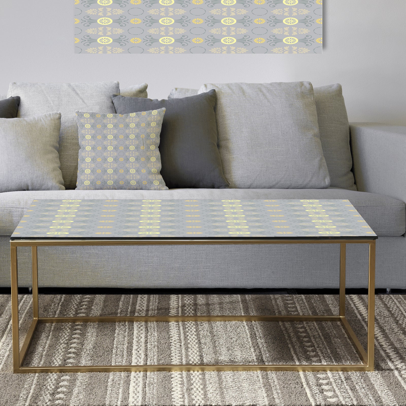 Golden Cornflower Pattern - Metal Glam Coffee Table