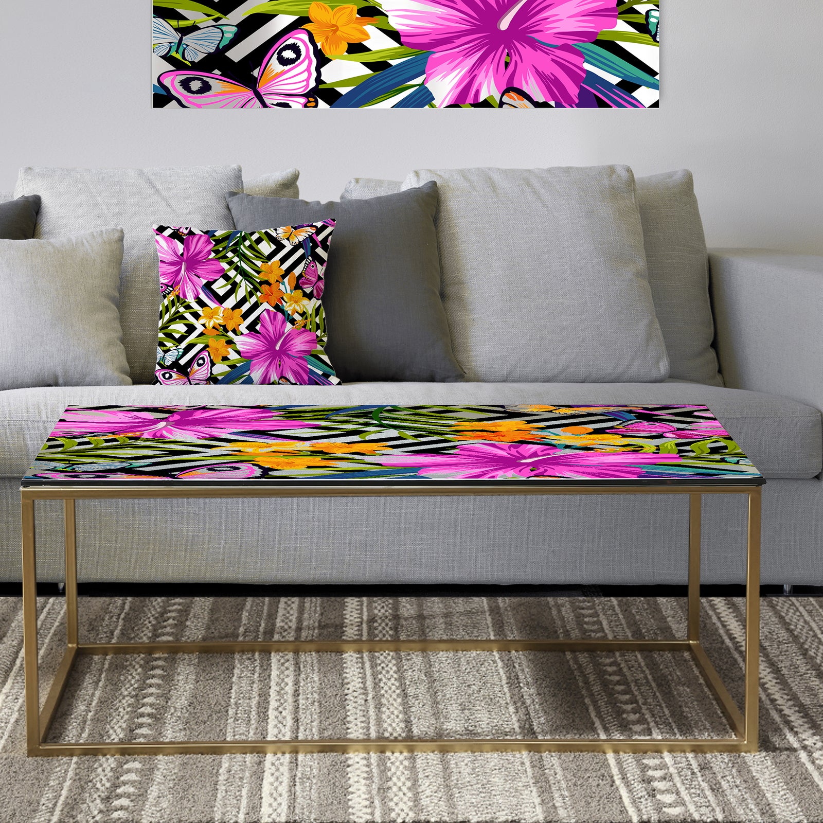 Tropical Foliage and Geometrics - Metal Glam Coffee Table