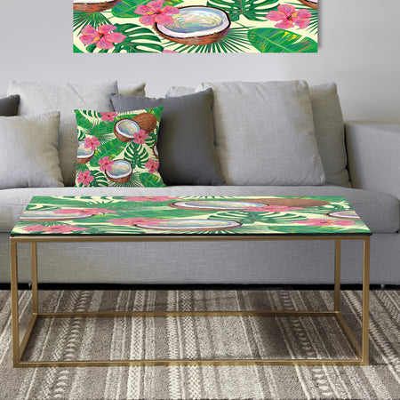 Tropical Cooconut and Jungle Flowers - Metal Glam Coffee Table