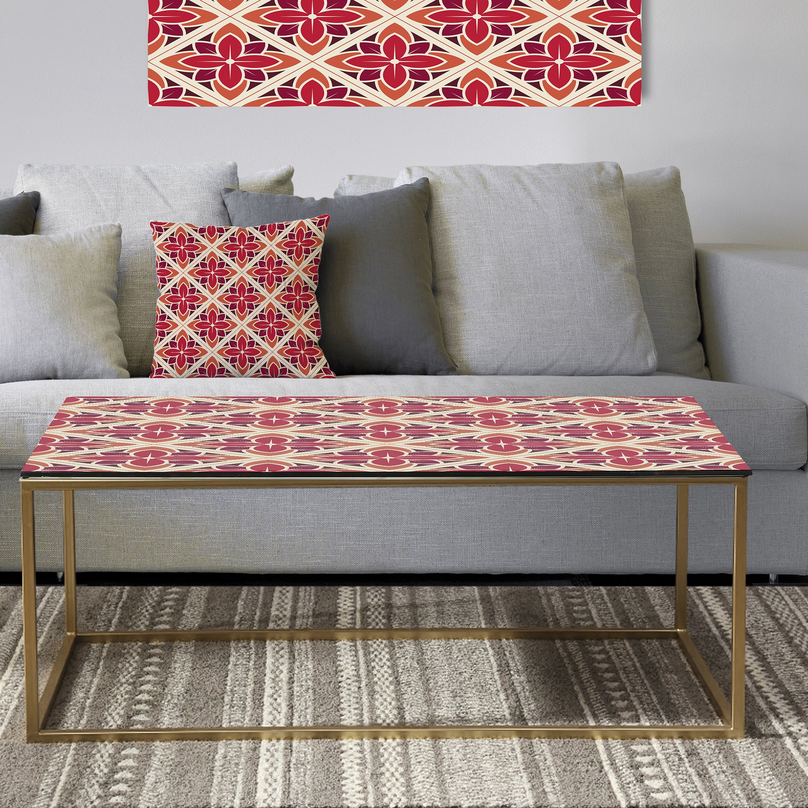 Retro Floral Pattern VI - Metal Glam Coffee Table