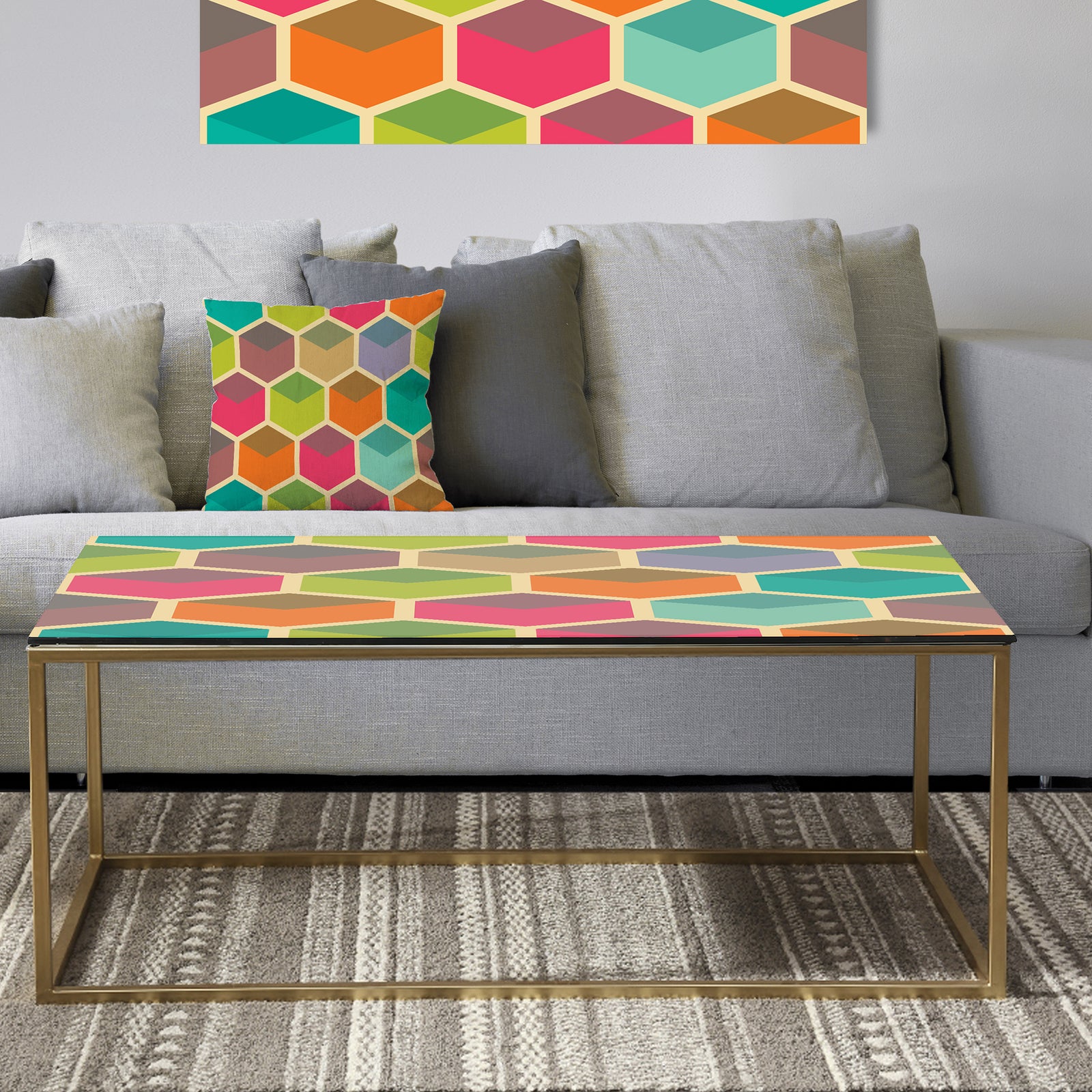 Retro Hexagon Pattern I - Metal Glam Coffee Table