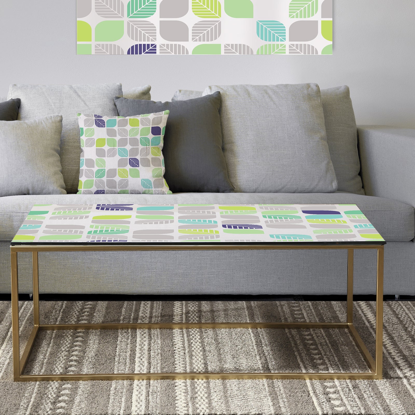 geometric pattern with leaves - Metal Glam Coffee Table