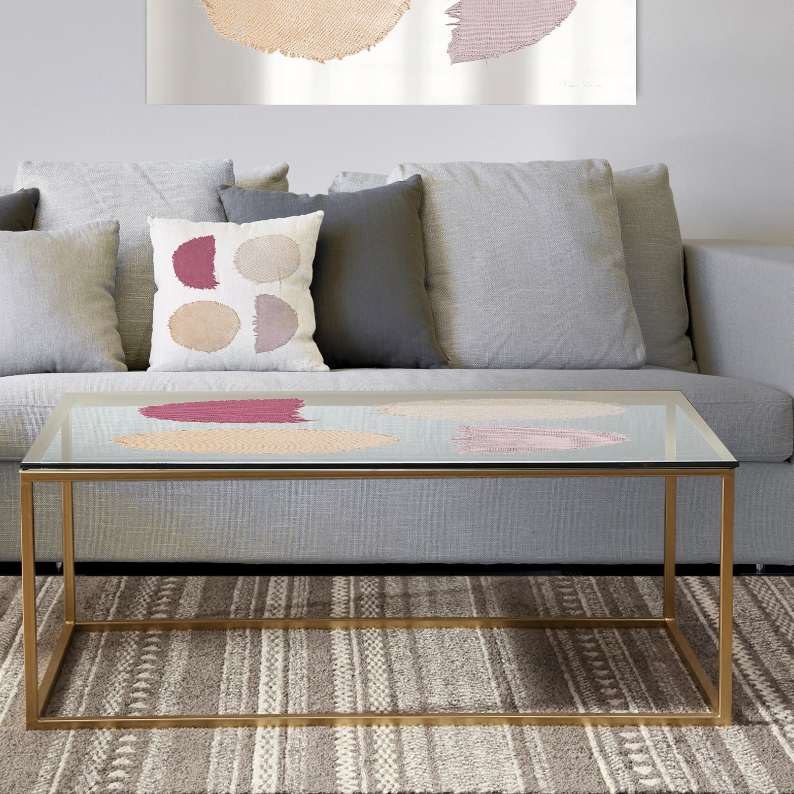 Unique Beige Circle Designs II - Metal Transitional Coffee Table