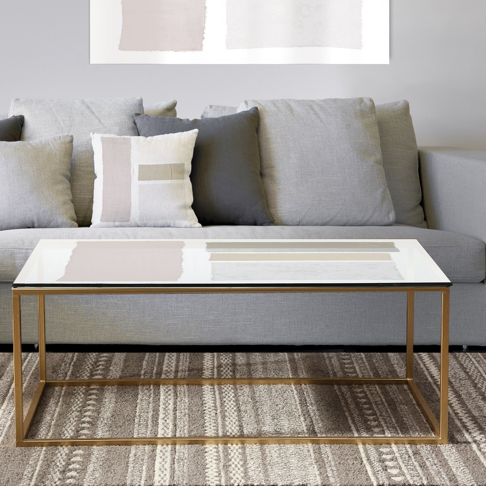 Painted Simple Form Neutral on White - Metal Transitional Coffee Table