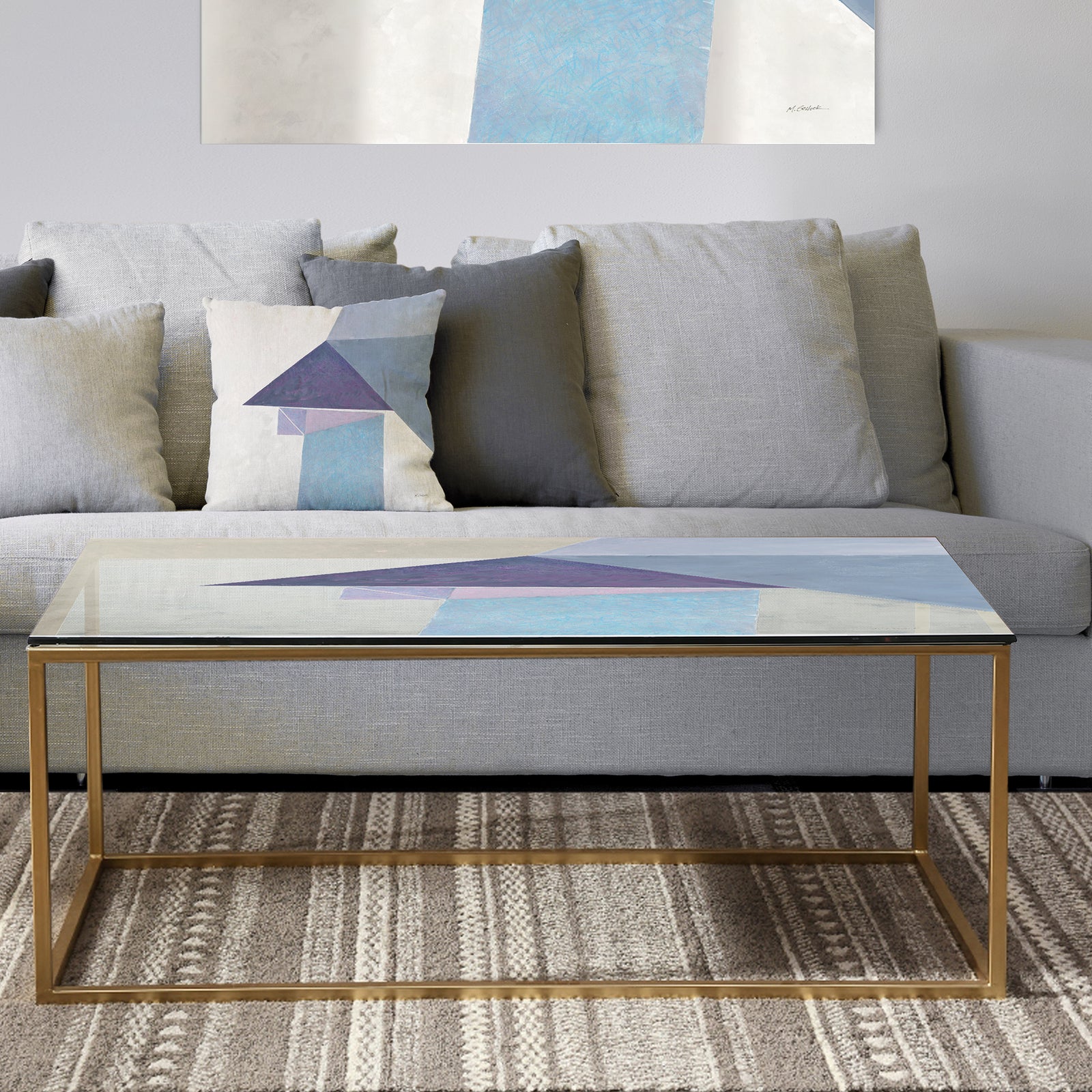 Purple Geometric Bridge I - Metal Modern Coffee Table