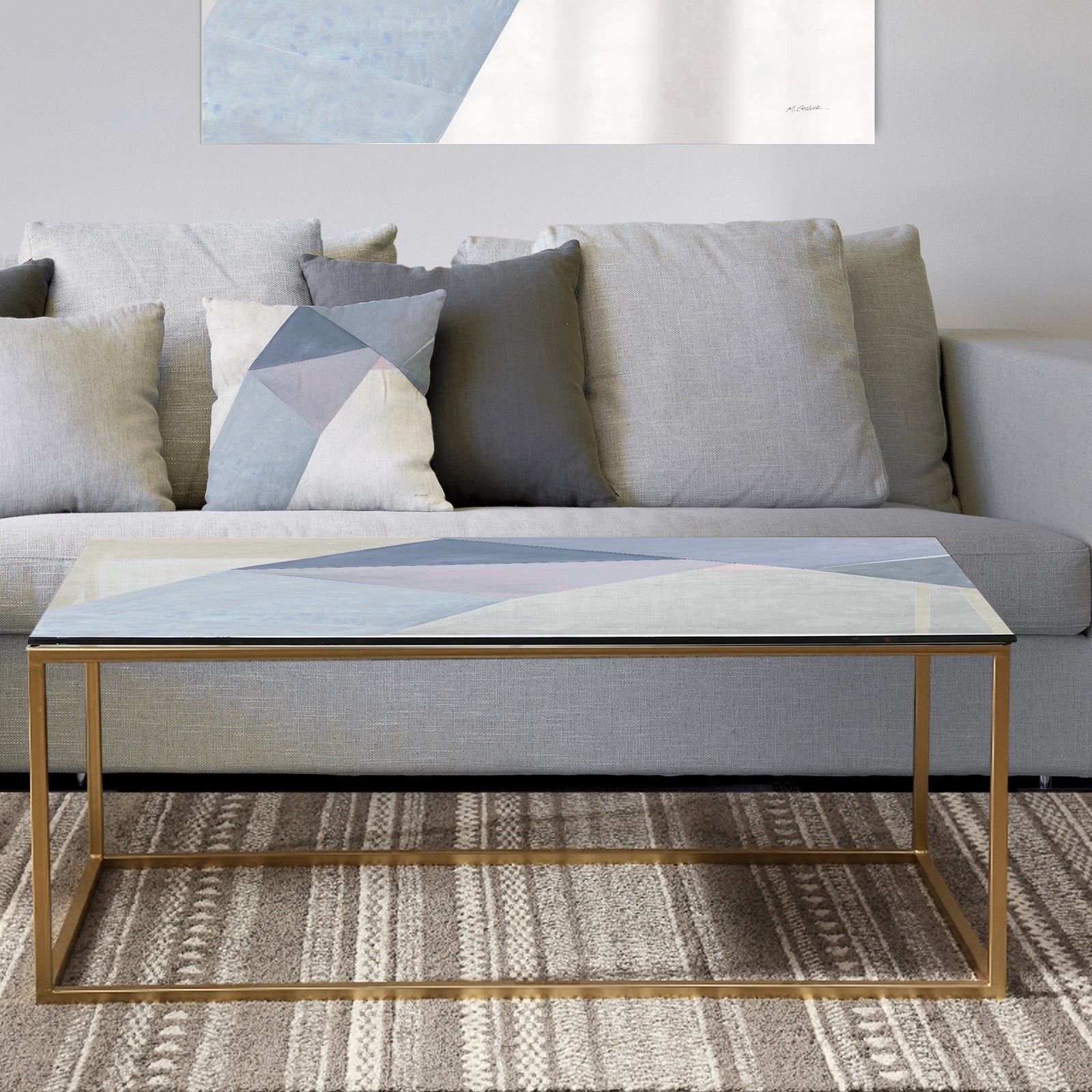 Purple Geometric Bridge II - Metal Transitional Coffee Table