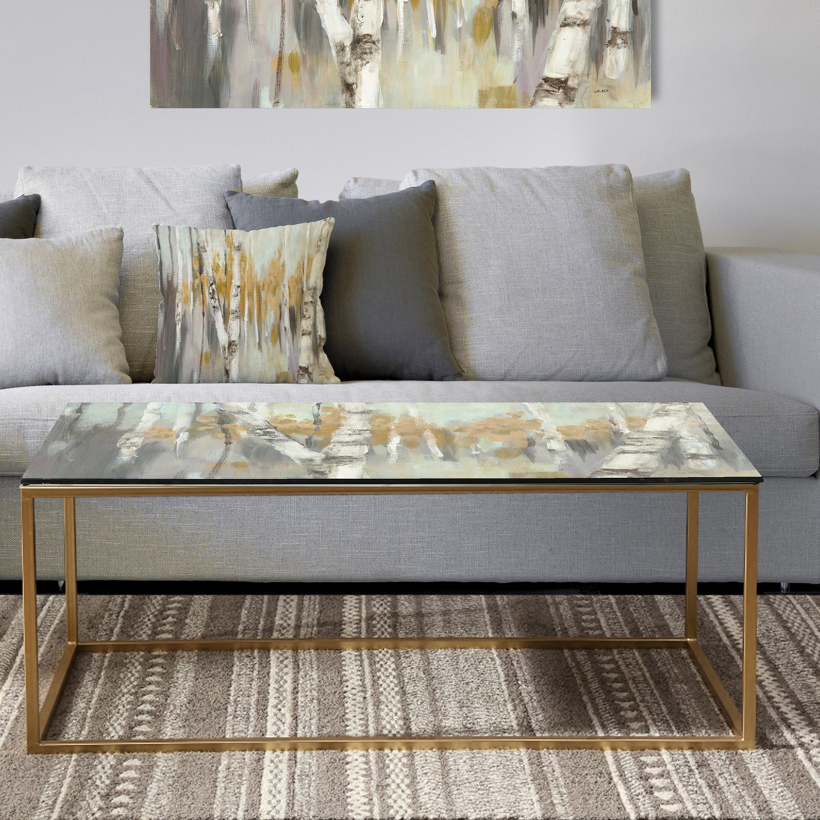 Silver and Yellow Birch Forest - Metal Traditional Coffee Table