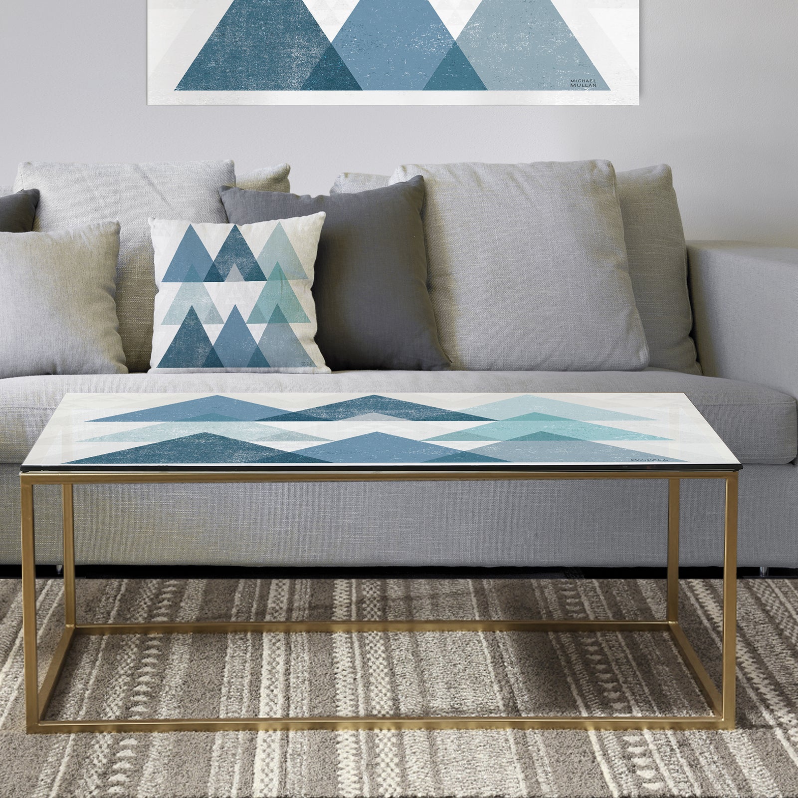 Minimal Triangles IV Blue - Metal Modern Coffee Table
