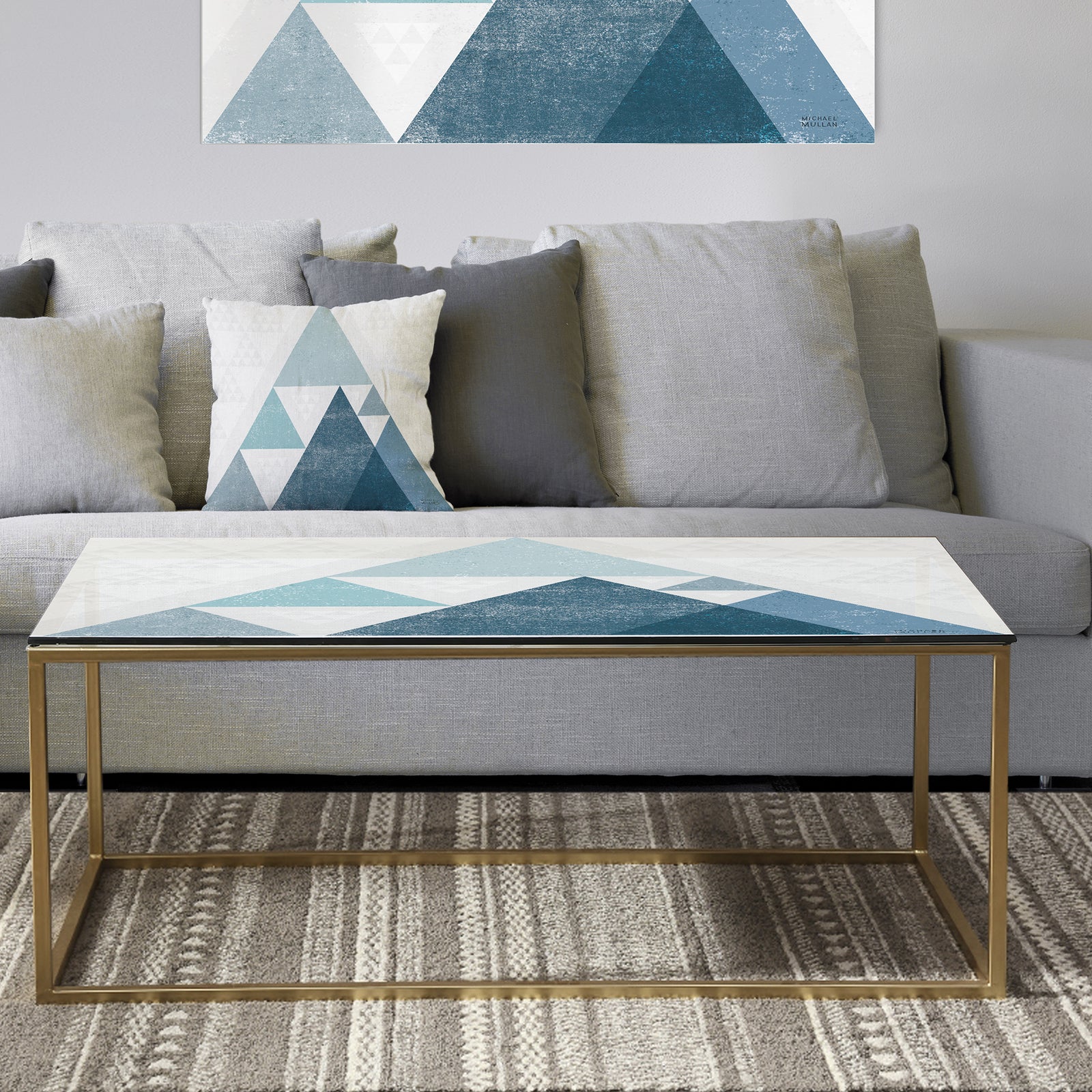 Minimal Triangles III Blue - Metal Modern Coffee Table