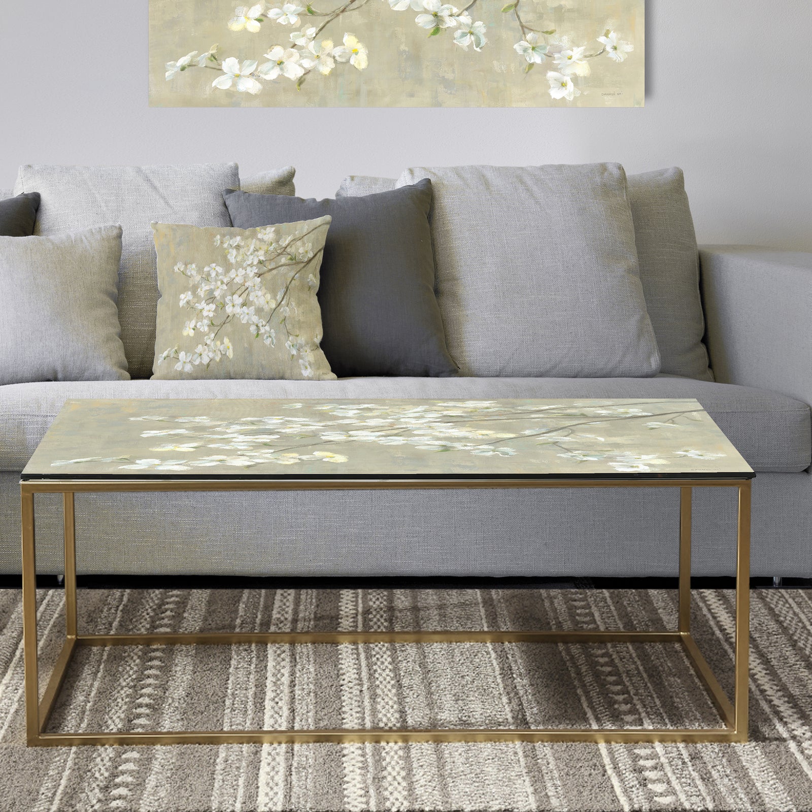 Dogwood in Spring Neutral - Metal Traditional Coffee Table