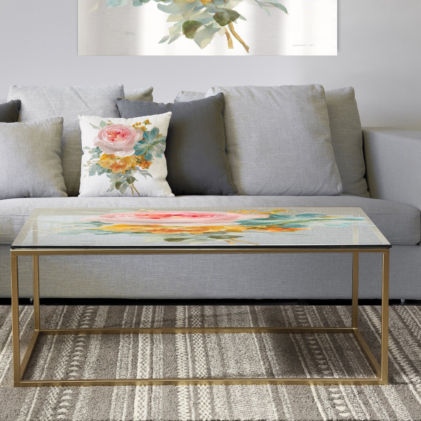 Multicolor French Bouquet I - Metal Traditional Coffee Table