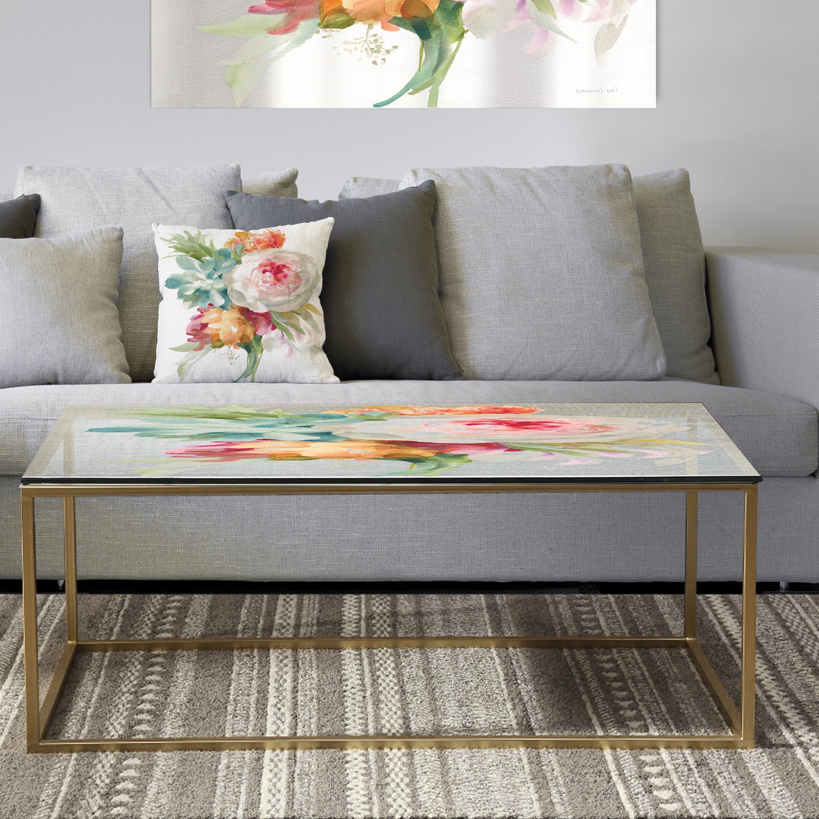Multicolor French Bouquet II - Metal Traditional Coffee Table